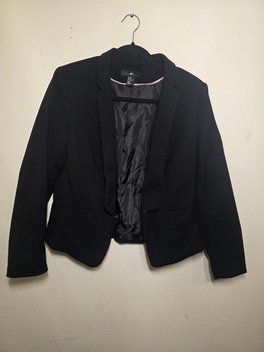 H&M Black Cropped Blazer Open Front Lightweight Jacket Size 12